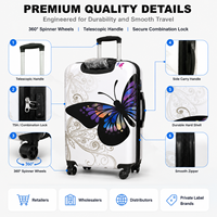 Ensemble de bagages trolley en ABS, imprimé papillon, 3 pièces, valises rigides à roulettes pivotantes pour distributeurs, fournisseur de logos personnalisés