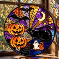 Nouvel Arrivage Dropshipping : Attrape-Soleil en Verre Teinté Halloween Imprimé POD et Gaufré 3D, Ornement Suspendu pour Décoration Intérieure