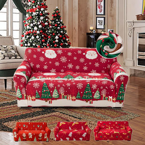 <span class=keywords><strong>Copridivano</strong></span> Elasticizzato Componibile Moderno Classico in Tessuto di Seta di Latte con Stampa Natalizia Rossa - Product Image 1