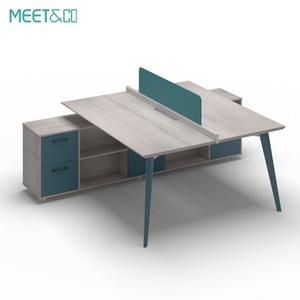 Commercial Wooden Office Furniture Cabinet 4-Person <b>Workstation</b> with Cubicle Partition and Table for Home or School Office Use - Product Image 2