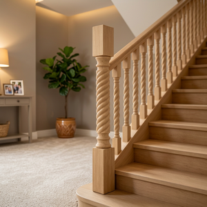 Solid Wood Barley Twist Newel Post Square Base Spiral Stair Baluster <b>for</b> Traditional Staircase - Product Image 1