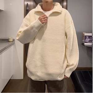 <span class=keywords><strong>Pull</strong></span> à col à revers pour homme, coupe ample, automne-hiver, couleur unie, demi-zip, tricoté en polyester, chaud, style coréen, chemise de base intérieure - Product Image 5