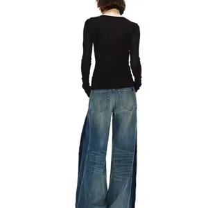 Jean décontracté taille haute ample et droit pour femme 2025 en denim respirant bleu délavé - Product Image 5