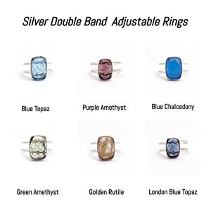 แหวนพลอยพลอยคาลซิโดนีสีฟ้าชุบเงินทำด้วยมือสายคู่ปรับได้รูปทรงแปดเหลี่ยมของขวัญเครื่องประดับแฟชัน - Product Image 2