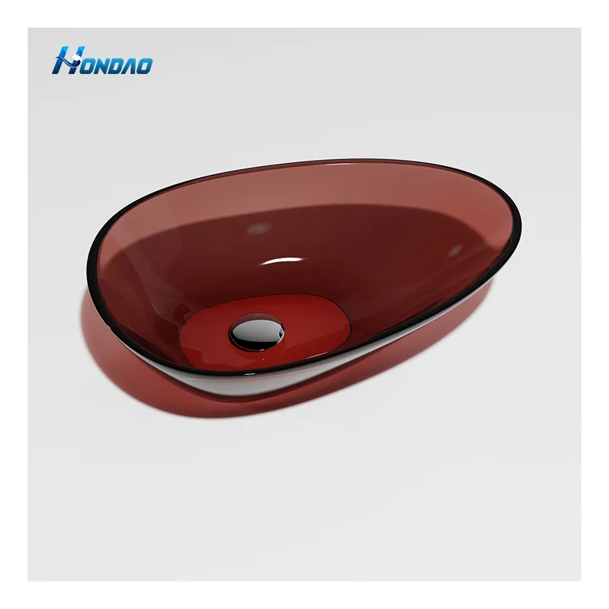 HD Modern Oval şekilli saydam havzası banyo şeffaf reçine lavabo