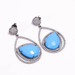 Pendientes colgantes de gota Vintage de Plata de Ley 925 para mujer, microaro de moda con circonita cúbica de piedras preciosas turquesa personalizable - Product Image 1
