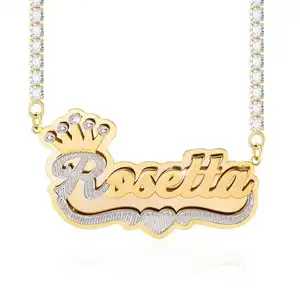 Gold-plated Nameplate Necklace 3d Name Necklace Pendant Necklaces FIGARO Chain Women&#39;s Alloy Gifts Double Layer Customized