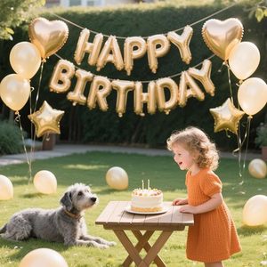 Kit di 27 Palloncini in Foil Stampati a Schermo Serigrafico con Scritta 'Happy Birthday' in <span class=keywords><strong>1</strong></span> Colore, Forme di Stelle, Cuori e Lettere, Coriandoli per Decorazioni Festa Bambini e Bambine - Product Image 4