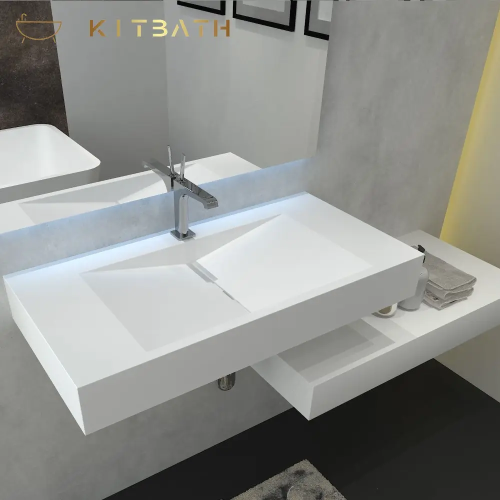 Bassin de salle de bain blanc, cuisine blanche, bassin de salle d'eau, Surface solide, suspension murale