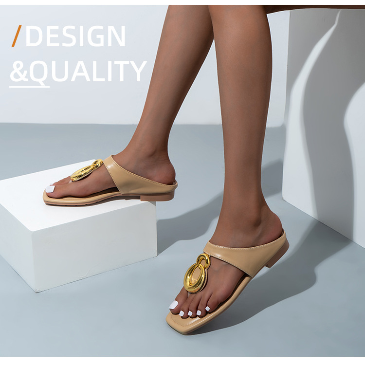 Fashion Round Buckle Clip Toe Flat Sandal Leather PU Women Slippers Girls Casual Shoes