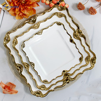 Service de table en céramique plaqué or de luxe, haute qualité, assiettes et bols en porcelaine premium, réutilisables, compatibles micro-ondes