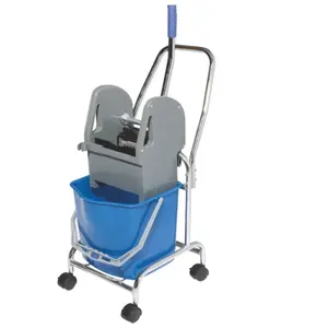 Down Press Plastic Industrial Mop Wringer With Single Bucket Trolley