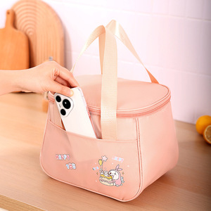 Cute Waterproof <b>Lunch</b> <b>Box</b> Bag <b>Insulated</b> For Students Picnic Camping Beige Pink - Product Image 2