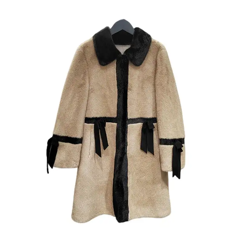 Manteau de fourrure de vison naturel pour femme, Long manteau de fourrure d'hiver pour femme, peau de vison entière