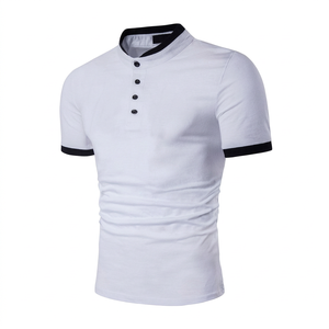 Camisa Polo Blanca de Manga Corta para Hombre, Color Sólido, Cierre de Botones, Corte Casual, Largo Regular, Tela Popelina - Product Image 1