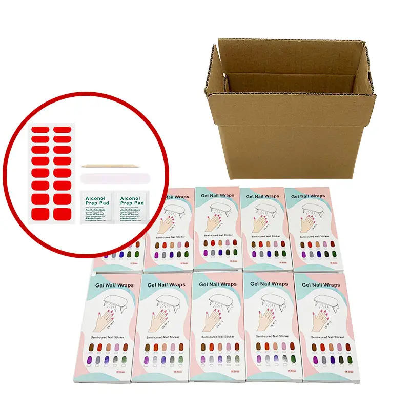 Free shipping semi cured Gel Nail strip stickers Non-Toxic Long Lasting semi cured Gel Nail wraps set