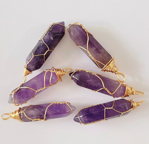 Prism hình Healing pha lê màu tím thạch anh tím đá tự nhiên ngọc bích mặt dây chuyền - Product Image 1