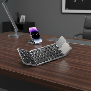 Clavier de voyage Bluetooth portable, clavier pliable en 3 parties, mini clavier sans fil, clavier Bluetooth double pliable avec pavé tactile - Product Image 1