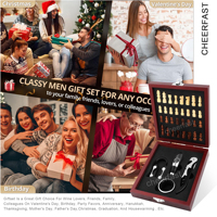Ensemble d'outils pour vin rouge personnalisé et kit d'ouvre-bouteille avec verseur, accessoires pour vin, coffret en bois