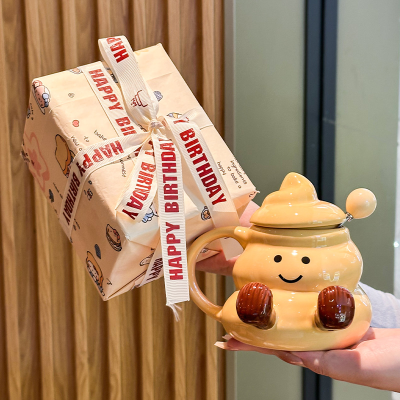 Divertido taburete-leche amarilla-tapa de taza cuchara regalo exquisito