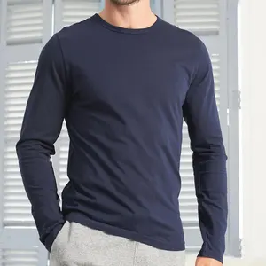 Camiseta básica de manga larga para hombre, de talla grande Camisa de algodón, suave, con cuello redondo