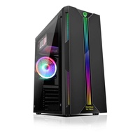Boîtier de jeu de bureau Power Train Dark Sword avec éclairage RGB coloré, panneau latéral en verre, format Mid-Tower, tout neuf, avec port USB3.0 sur la planche arrière