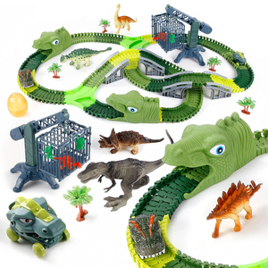 Kids Create A <span class=keywords><strong>Dino</strong></span> World Road Race Toys 277PCS Dinosaur Train Toy Slot Car Race Track Sets - Product Image 1