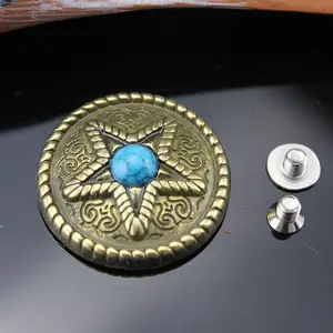 Nieuwe Aankomst Ster Vorm Conchos Voor Riem Lederen Decoratieve Bloem Metal Alloy Rhinestone Turquoise Coin Knoppen