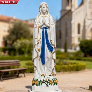 YOUFINEカトリック宗教的ライフサイズ白い大理石の聖域ルルド彫刻ロザリオとバラの祈り - Product Image 4