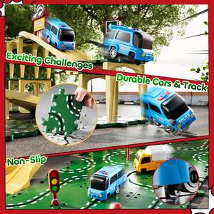 Pista de Carreras de Rompecabezas Personalizable para Niños, Set de Pistas de Carreras de 4 Niveles, Edades 2-5, 3 Autos, Piezas de Tráfico, Rompecabezas de Piso - Product Image 4