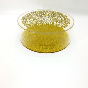 Jewish Lucite <span class=keywords><strong>Matza</strong></span> Box Récipient rond en acrylique doré pour le stockage des aliments - Product Image 5