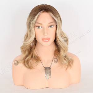 La apariencia del cuero cabelludo más natural 12 pulgadas El mejor cabello humano <span class=keywords><strong>corto</strong></span> ondulado Impresionante peluca marrón a rubia Ombre - Product Image 5