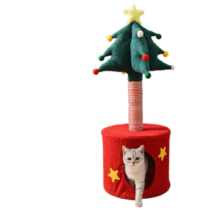 Griffoir de Noël pour chat, meuble de luxe en bois, tour-nid de style moderne, grand arbre à chat, colonne à griffer emballée en carton - Product Image 1