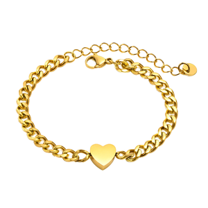 <b>Gold</b> Plated Stainless Steel <b>Beaded</b> Heart Chain <b>Bracelet</b> Trendy Women's Jewelry Gift - Product Image 1