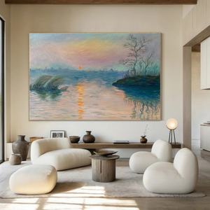 Pintura al Óleo Personalizada de Arte Minimalista Moderno, Estilo Atardecer, Arte Acuático Atmosférico, Pintura Acrílica para Hogar y Galería - Product Image 1