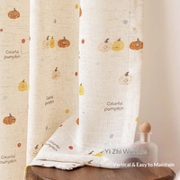 Nouveau Rideau Ondulé pour Chambre d'Enfant 2026 en Tissu Voile Imprimé Fruits Mignons, Lin Crème Sucrée, Rideau Plat Lavable pour Chambre à Coucher avec Perles
