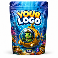 Sachet Mylar personnalisé 3,5g Za Pack avec logo personnalisé, pochette brillante refermable, motif tortue de mer sous-marine, sac d'emballage