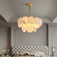 Lustre en métal haut de gamme E26, finition marbre naturel, style luxe léger, pour salon, villa, duplex, restaurant, salon de thé, hôtel