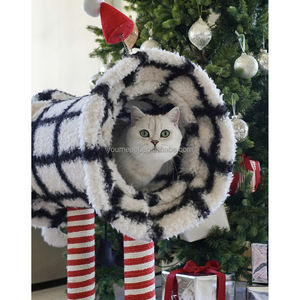 YOUME Arbre à chat zèbre multi-niveaux en bois, élégant et festif, structure interactive en contreplaqué, certifié ISO et BSCI - Product Image 3