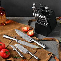 TOALLWIN Nouveau produit : Ensemble de couteaux de cuisine en acier inoxydable 16 pièces, motif Damas, manche creux, avec bloc de rangement