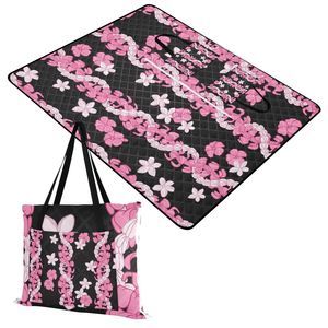 Mantas de Picnic impermeables hawaianas personalizadas Puakenikeni Pink Lei Flower, bolsa de mano plegable, alfombrillas de Camping lavables para playa al aire libre - Product Image 1
