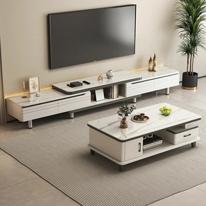 Ensemble de meubles TV pour salon, extensible, sur pied, moderne et simple, avec meuble TV en plaque de roche - Product Image 1