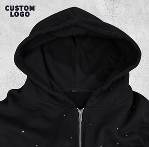 Sudaderas personalizadas de alta calidad para hombre, Jersey de algodón a la moda con diamantes de imitación coloridos, bordado con cremallera - Product Image 4