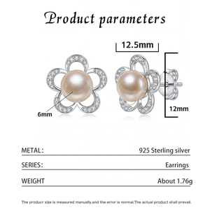 Élégantes boucles d'oreilles clous en argent S925 avec nœud papillon et perles d'eau douce, bijoux en zircon pour femme, cadeau de mariage ou de mariée - Product Image 6