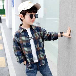 Vêtements pour enfants en gros, chemises en coton à carreaux marron personnalisées pour garçons, jeans, style européen d'été, vente en gros en Chine - Product Image 3