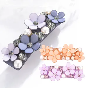 MiDairy Japanese Cute Fashion Girls Metal Barrette Stone Diamond Flower Pearl Acrylic Hairpin Plastic Snap Hair Clip