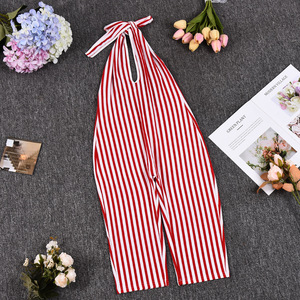 Monos sexis con estampado de rayas para mujer, monos sin espalda, ropa de calle informal, monos ajustados de una pieza, ropa de verano para mujer - Product Image 3