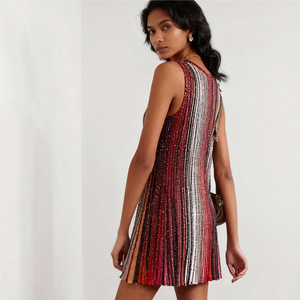 Robe Mini en Tricot Rayée de Luxe pour Femmes, Couleur Dégradée, Sans Bretelles, Sans Manches, pour Cocktail, Soirée - Product Image 1