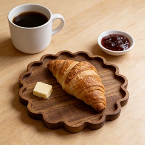 Bandeja Decorativa de Madera de 12.6 Pulgadas, Plato Redondo de Madera de Acacia para Servir, Bandeja Festoneada para Servir Café - Product Image 3