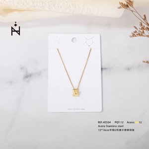U <b>Letter</b> Pendant Necklace Gold Plated <b>Box</b> Chain Minimalist Unisex Everyday Wear Fine Jewelry Acero Stainless Steel - Product Image 4